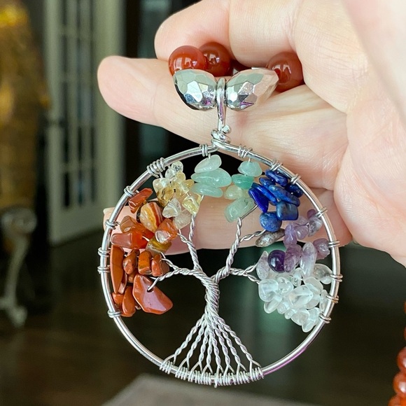 Red carnelian necklace w/ tree of life pendant - Picture 5 of 5